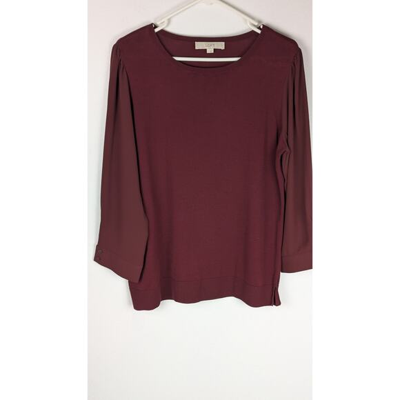 Loft sweater wine red L Semi Sheer cuffed 3/4 sleeves21"Bust 43" C back26"NWOT - Picture 9 of 9